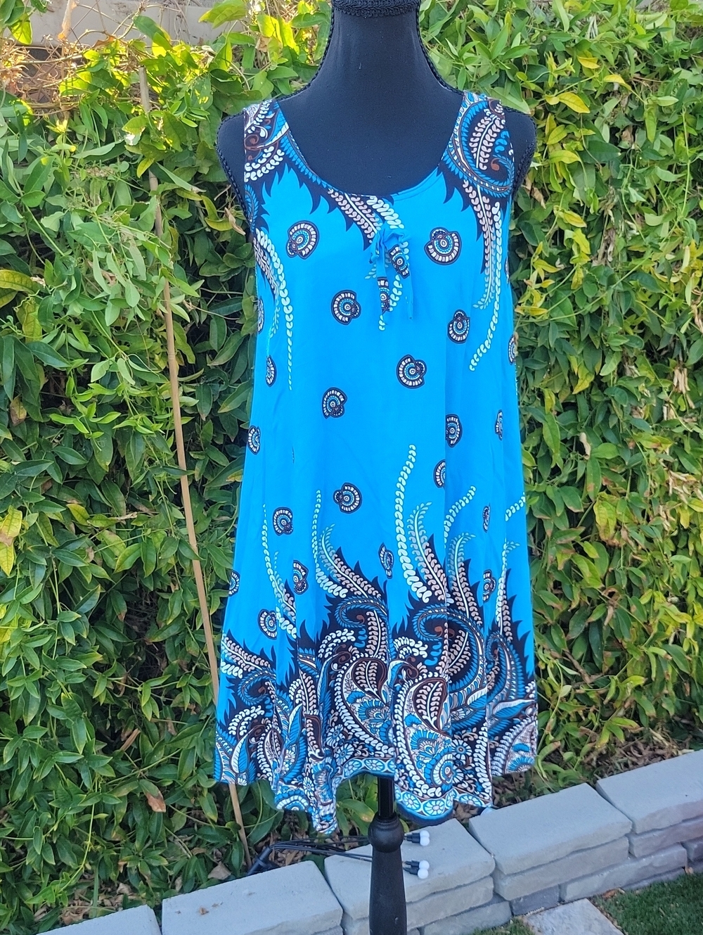 Vintage Boho Blue Sleeveless Blue Tent Dress